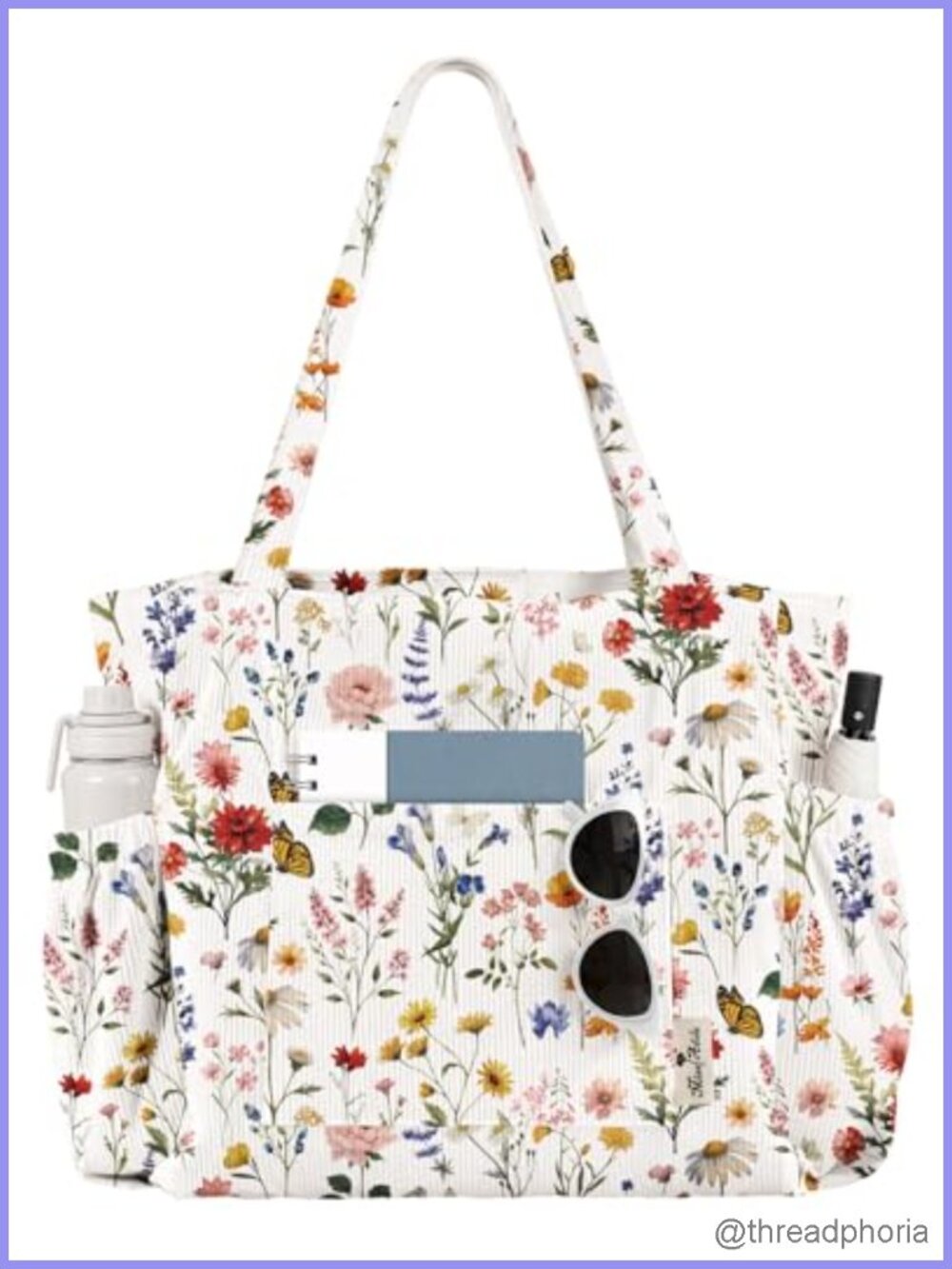 Large Corduroy Tote Bag with Zipper, Multi-Pocket Work Shoulder Hobo for Women
